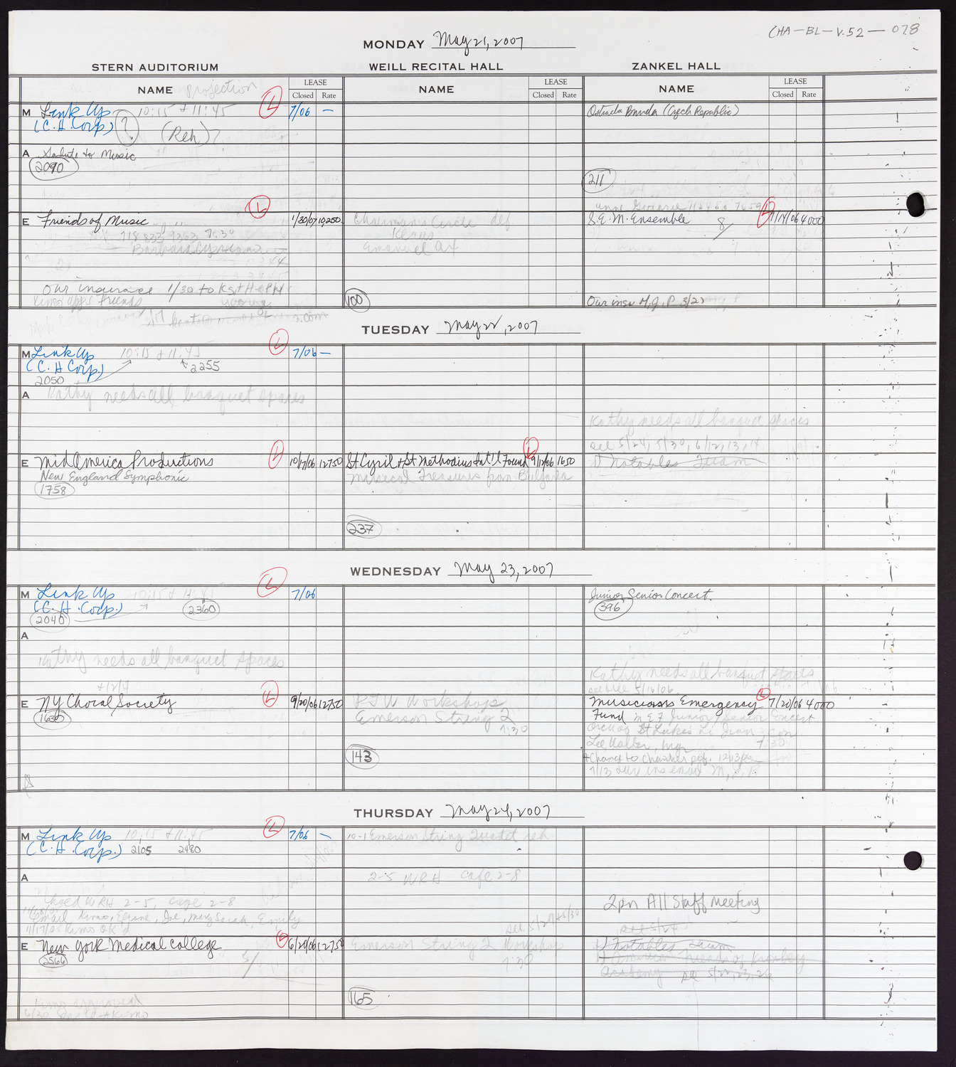 Carnegie Hall Booking Ledger, volume 52, page 78