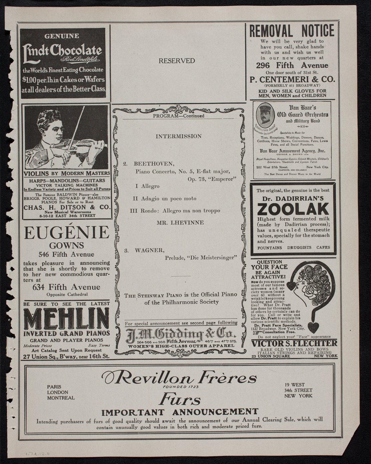 New York Philharmonic, January 7, 1912, program page 7