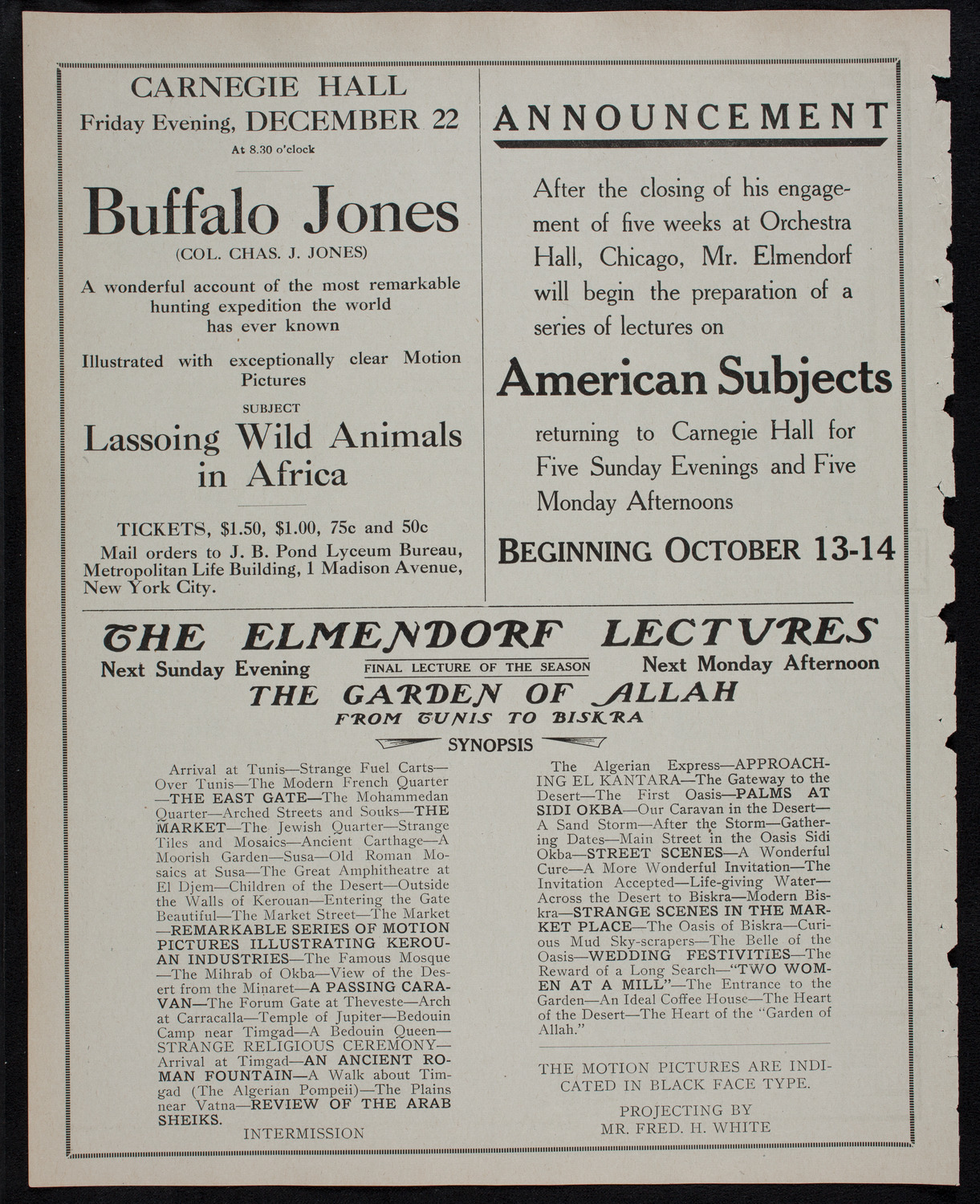 Elmendorf Lecture: Naples and Environs, December 11, 1911, program page 10