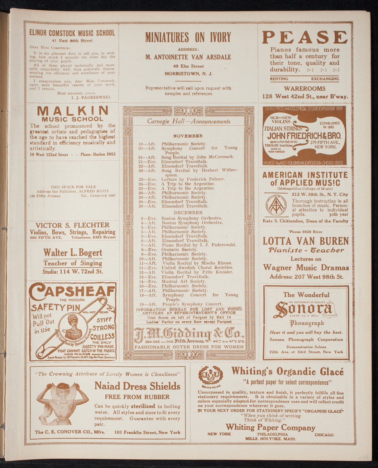 New York Philharmonic, November 18, 1915, program page 3
