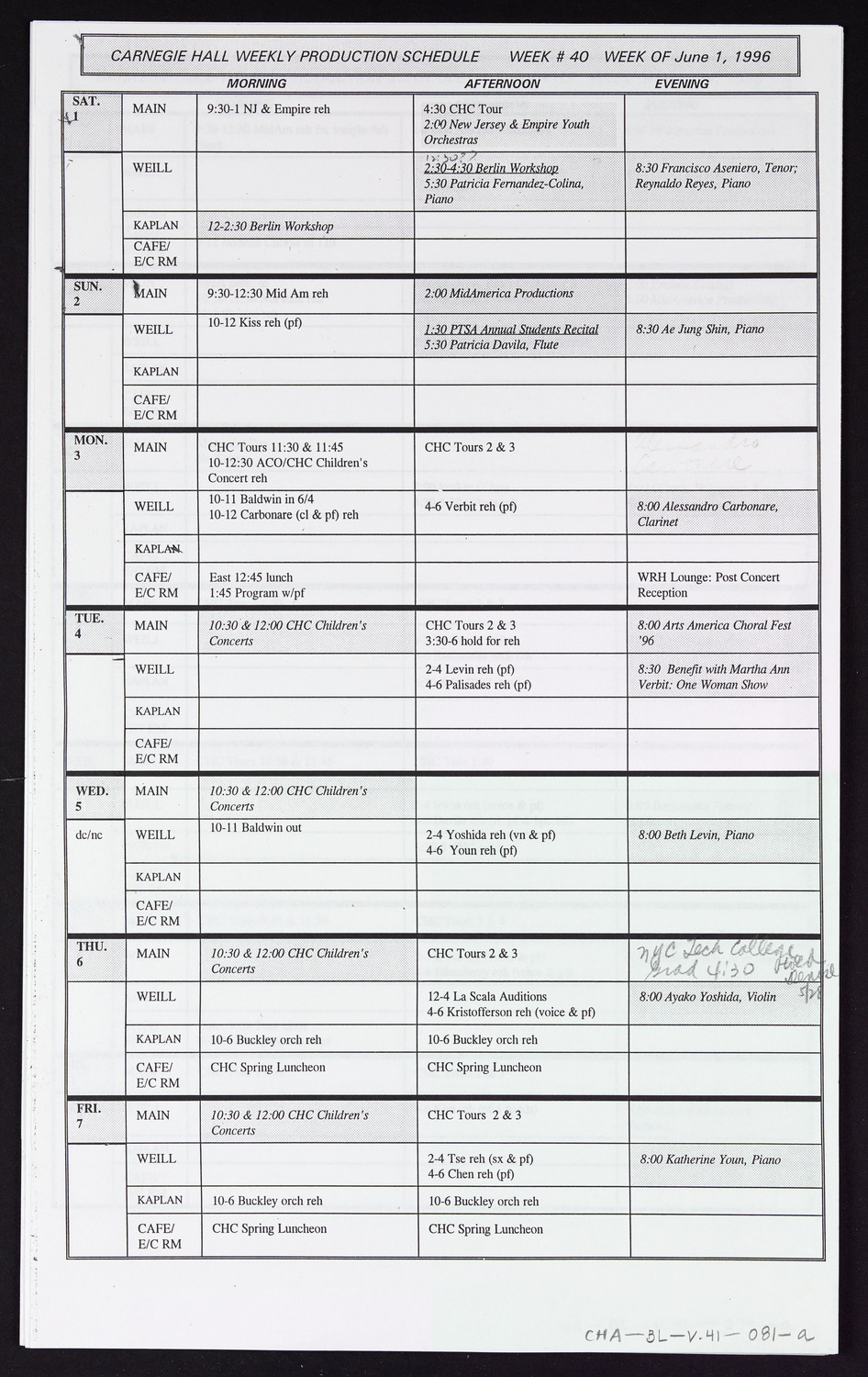 Carnegie Hall Booking Ledger, volume 41, page 81a