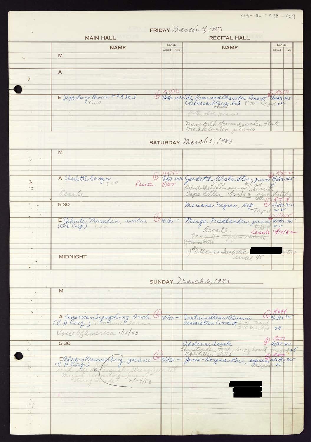 Carnegie Hall Booking Ledger, volume 28, page 59