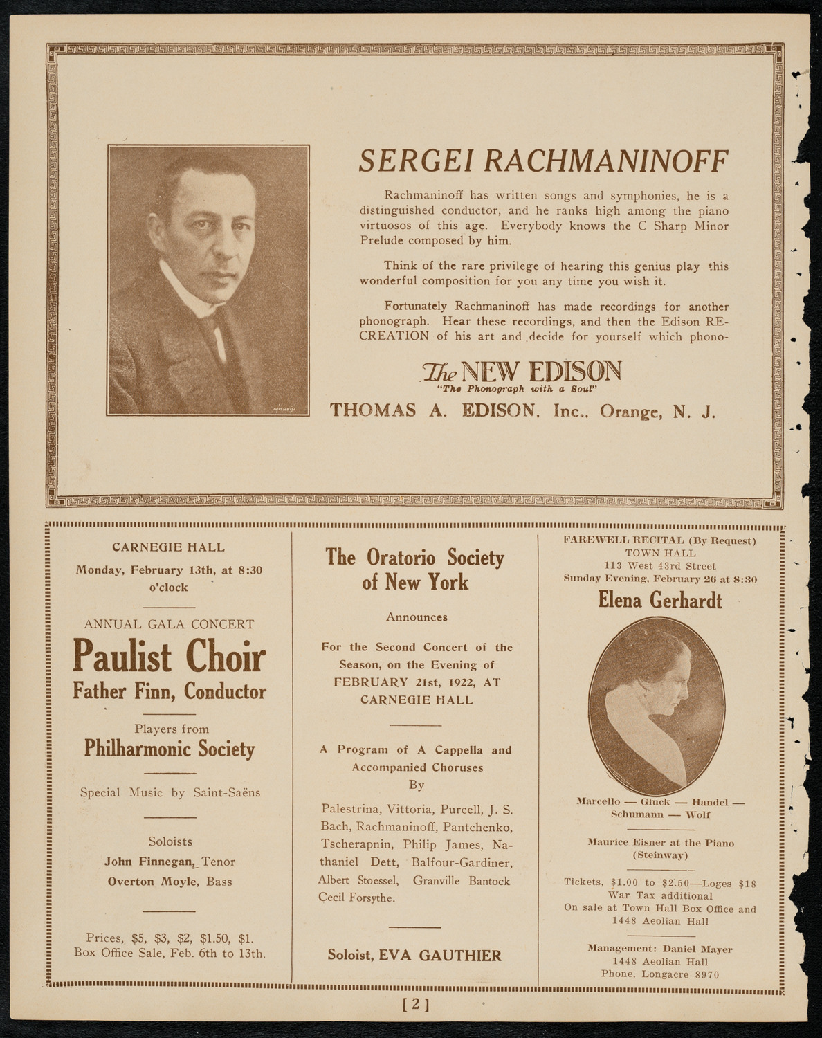 Schola Cantorum of New York, February 8, 1922, program page 2