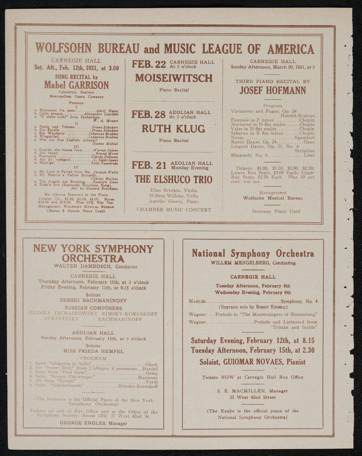 Josef Hofmann, Piano, February 6, 1921, program page 8