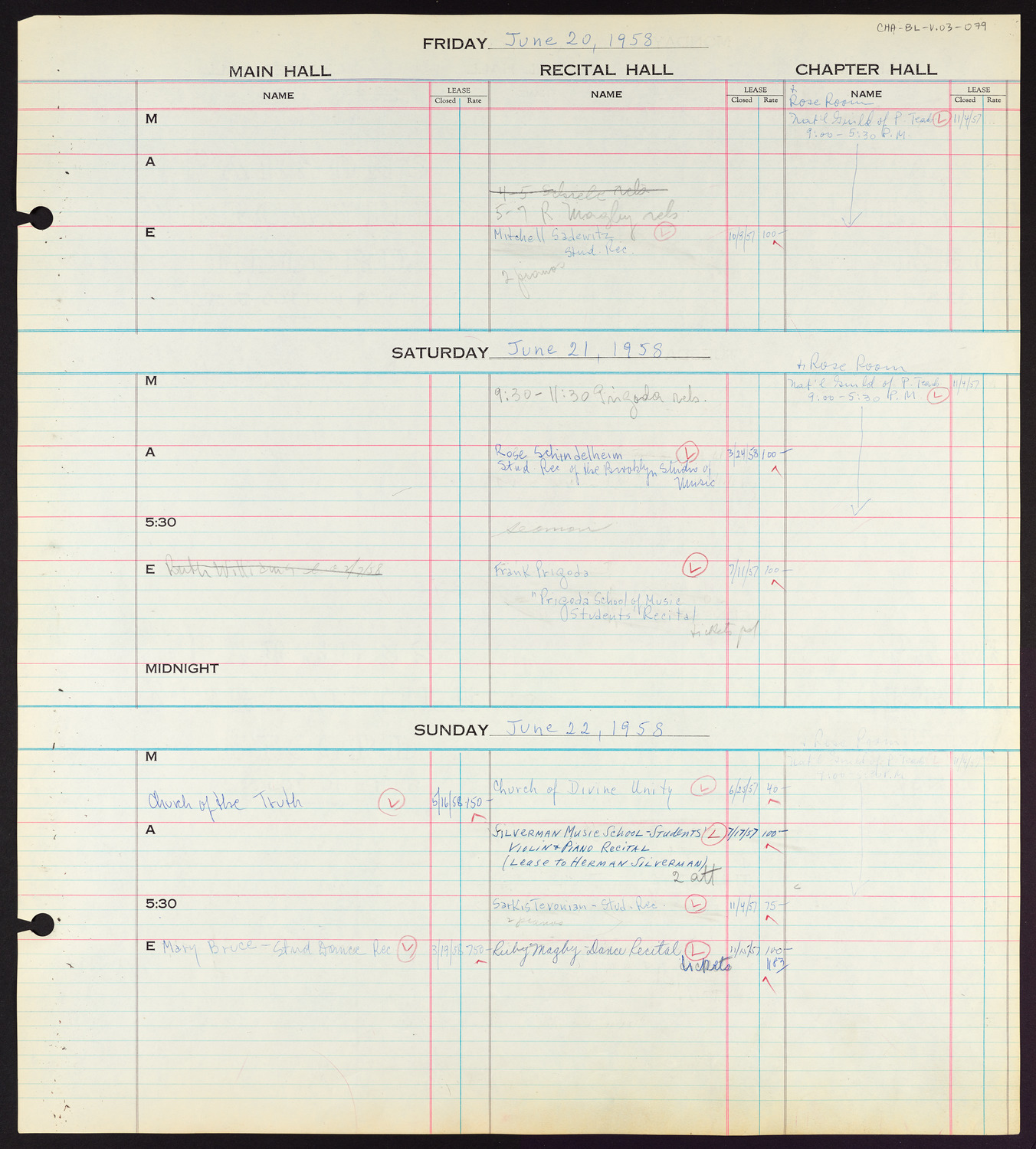 Carnegie Hall Booking Ledger, volume 3, page 79