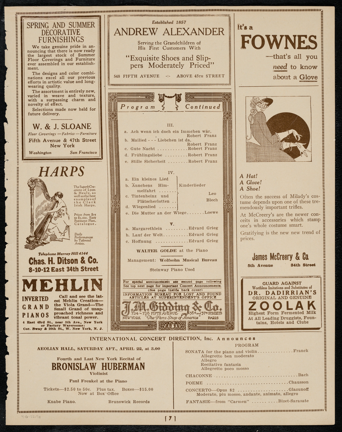 Maria Ivogun, Soprano, April 16, 1922, program page 7