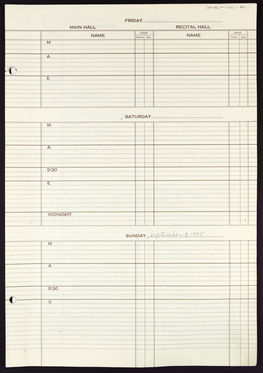 Carnegie Hall Booking Ledger, volume 31, page 1