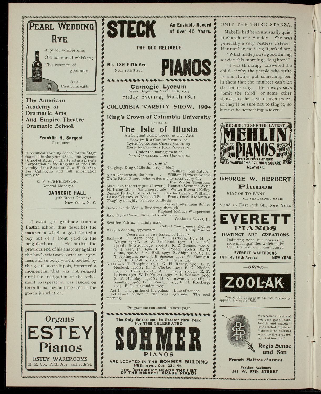 Columbia Varsity Show 1904, March 18, 1904, program page 2