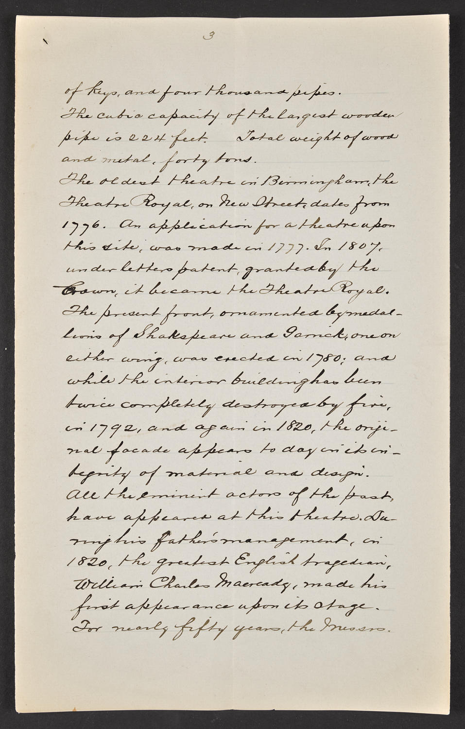 Questionnaire to the theaters of Birmingham, March 3, 1893, page 3 of 8