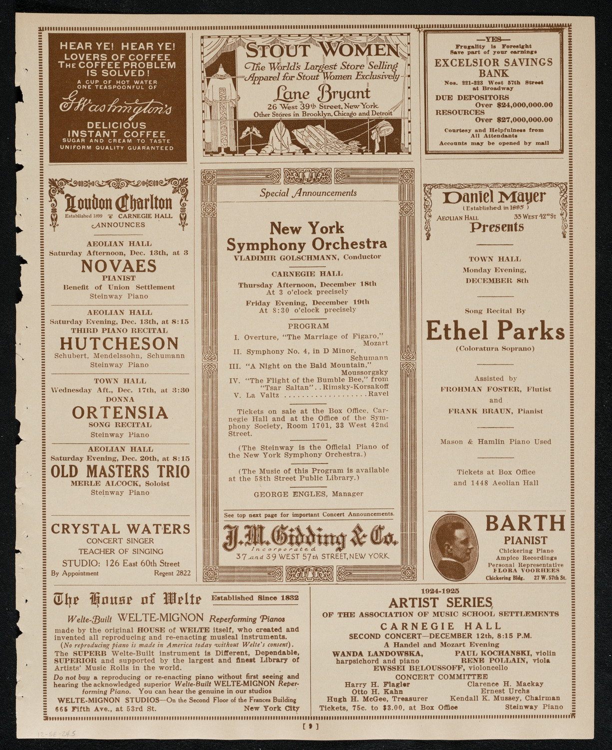 New York Symphony Orchestra, December 5, 1924, program page 9