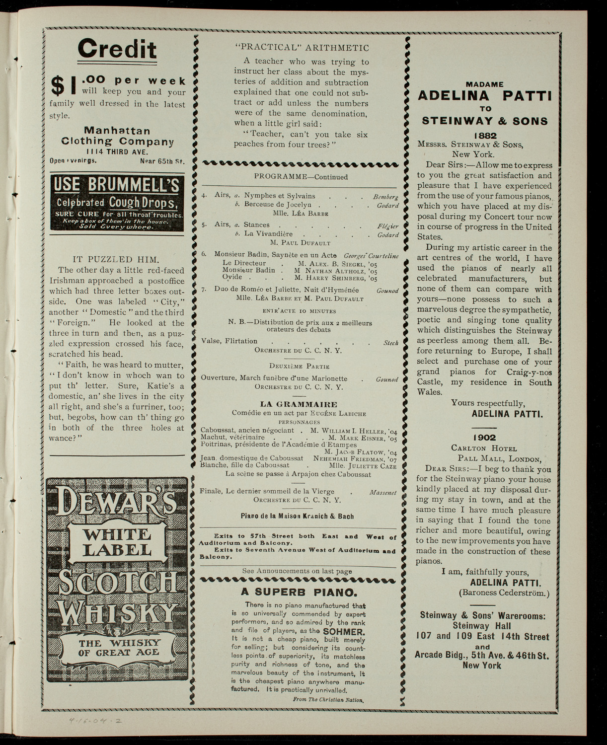 Cercle Francais of the College of the City of New York, April 16, 1904, program page 3