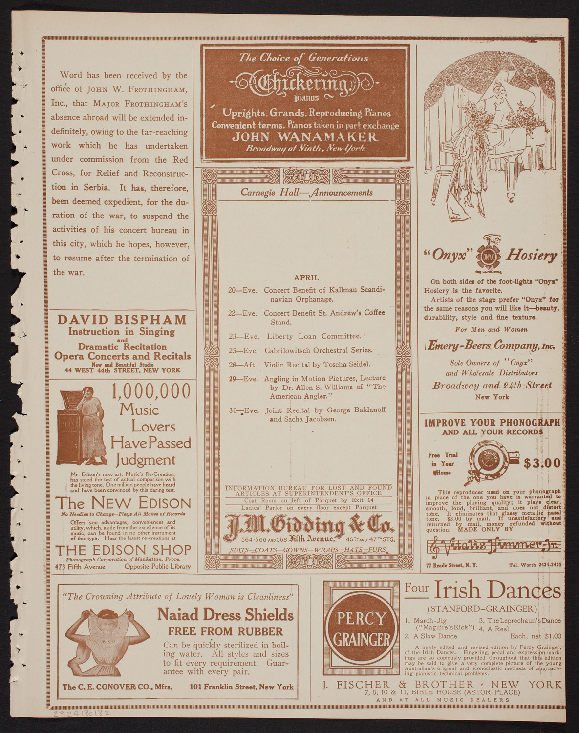 Ossip Gabrilowitsch Orchestral Concert, April 18, 1918, program page 3