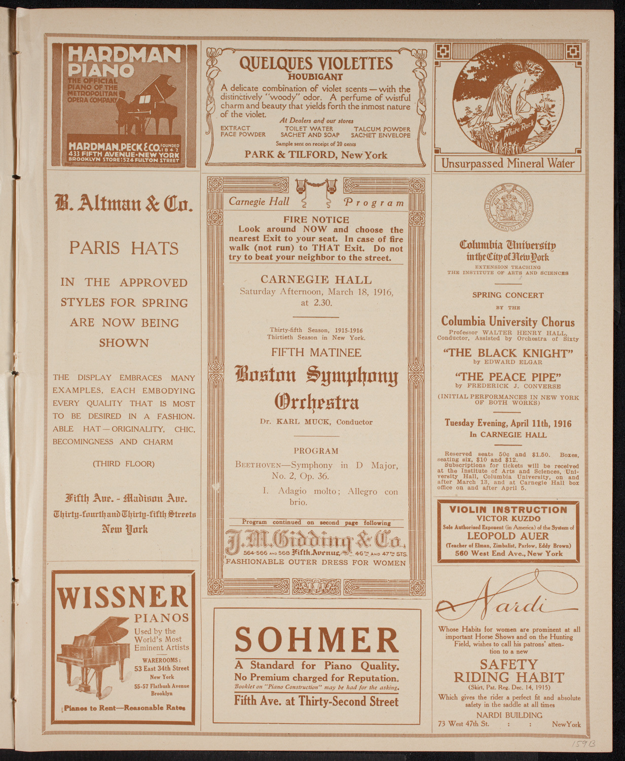 Boston Symphony Orchestra, March 18, 1916, program page 5