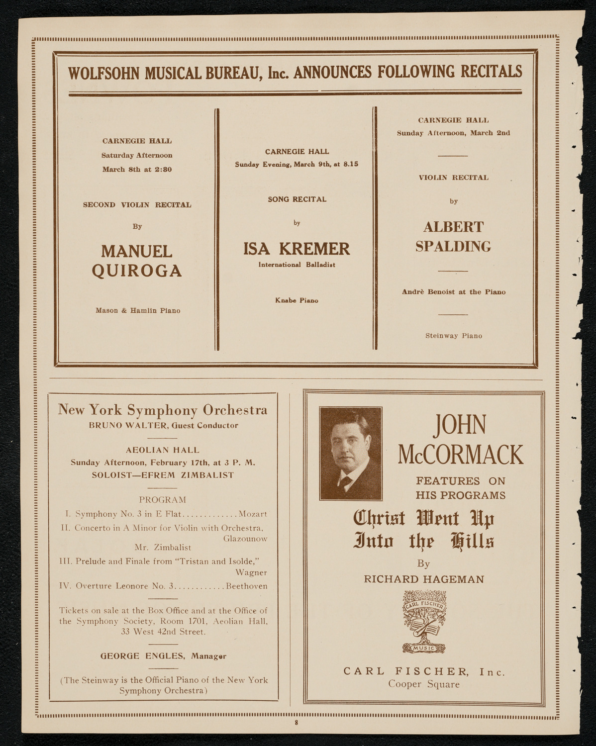 New York Philharmonic, February 14, 1924, program page 8