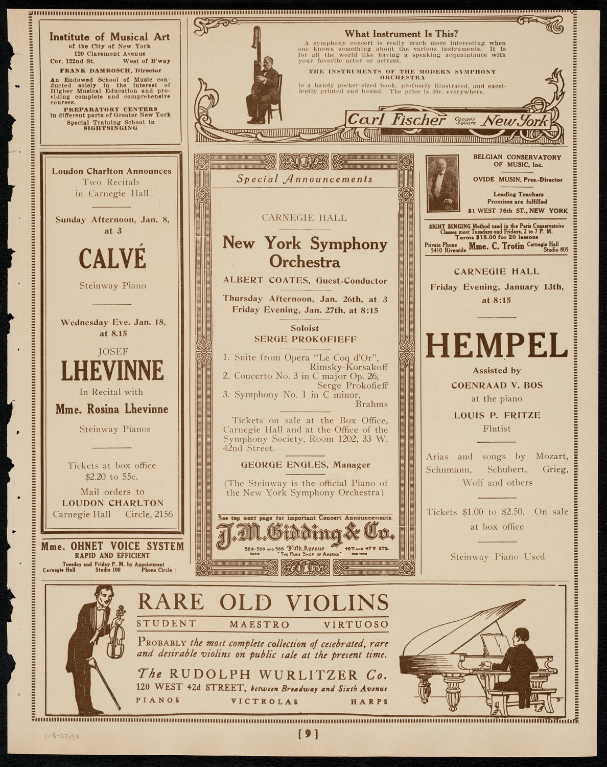 Emma Calvé, Soprano, January 8, 1922, program page 9