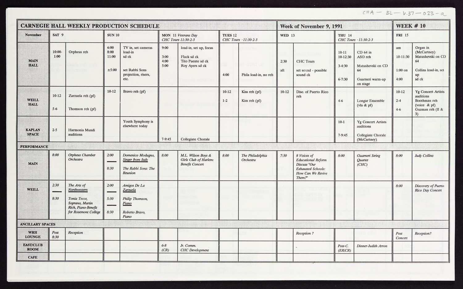 Carnegie Hall Booking Ledger, volume 37, page 23a