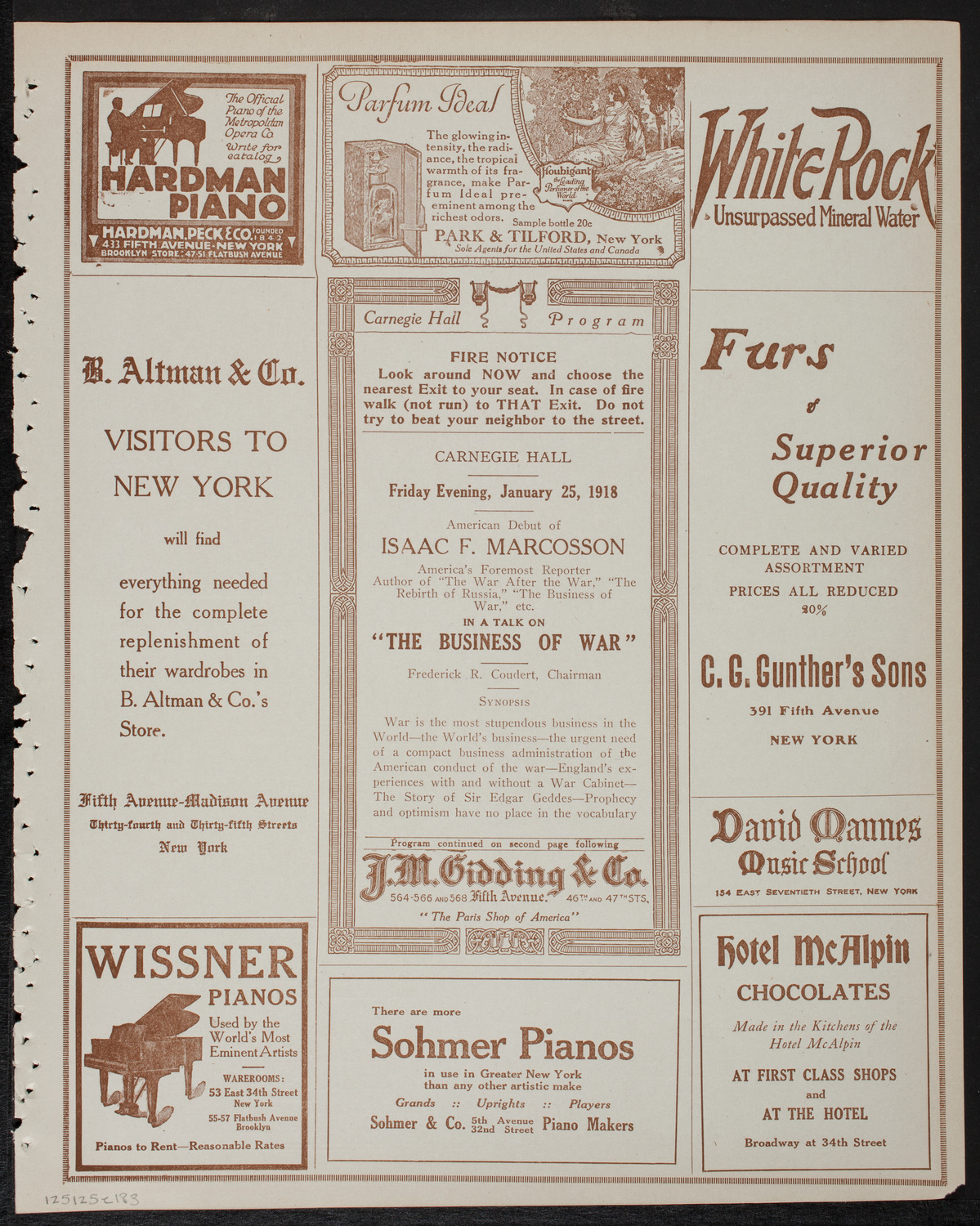 Lecture by Isaac F. Marcosson, January 25, 1918, program page 5