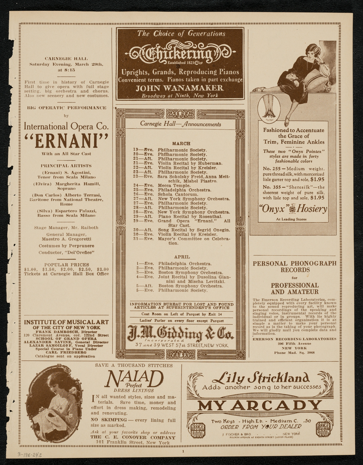 Frieda Hempel, Soprano, Carl Flesch, Violin, and Elly Ney, Piano, March 18, 1924, program page 3