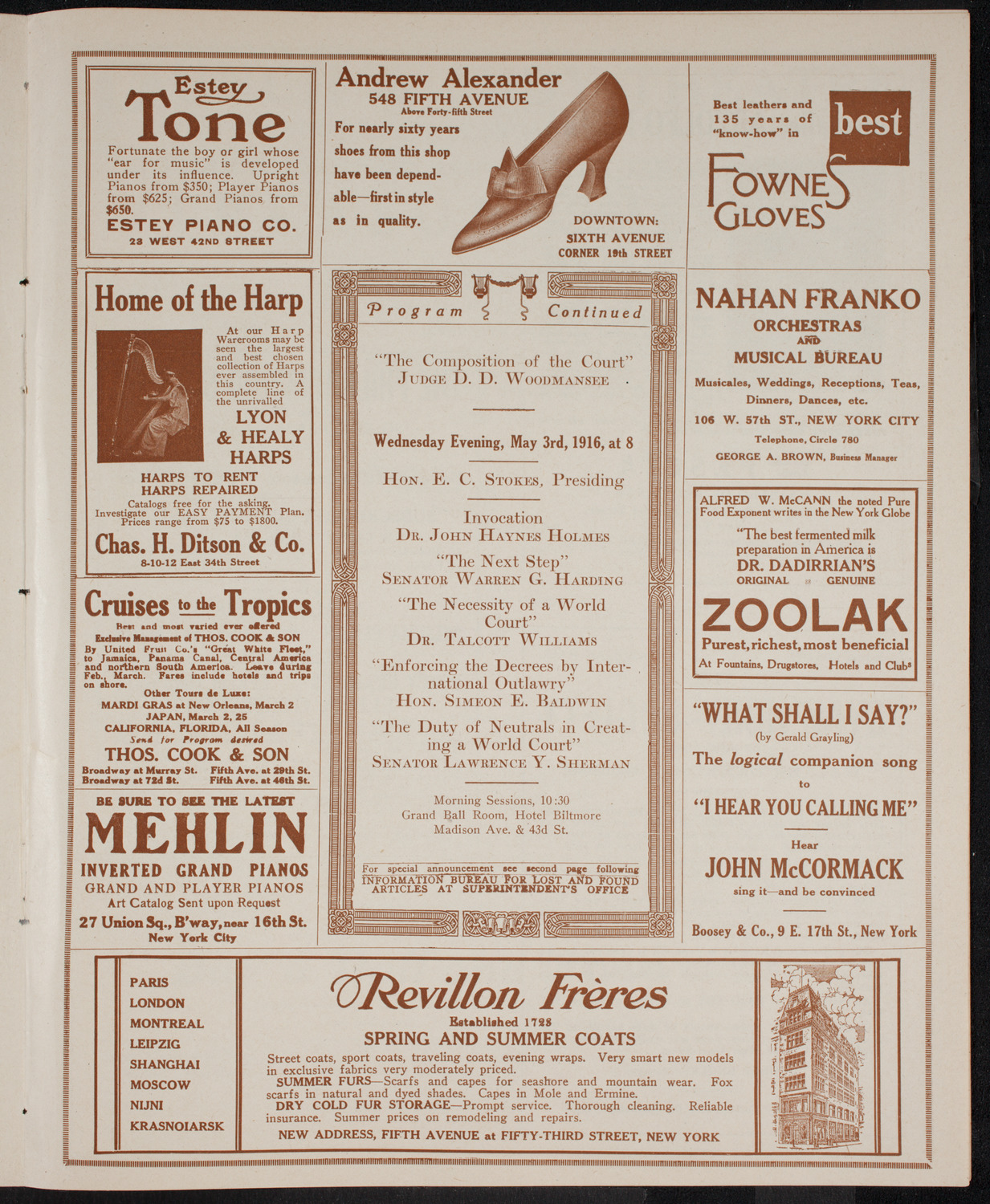 Second World Court Congress, May 3, 1916, program page 7