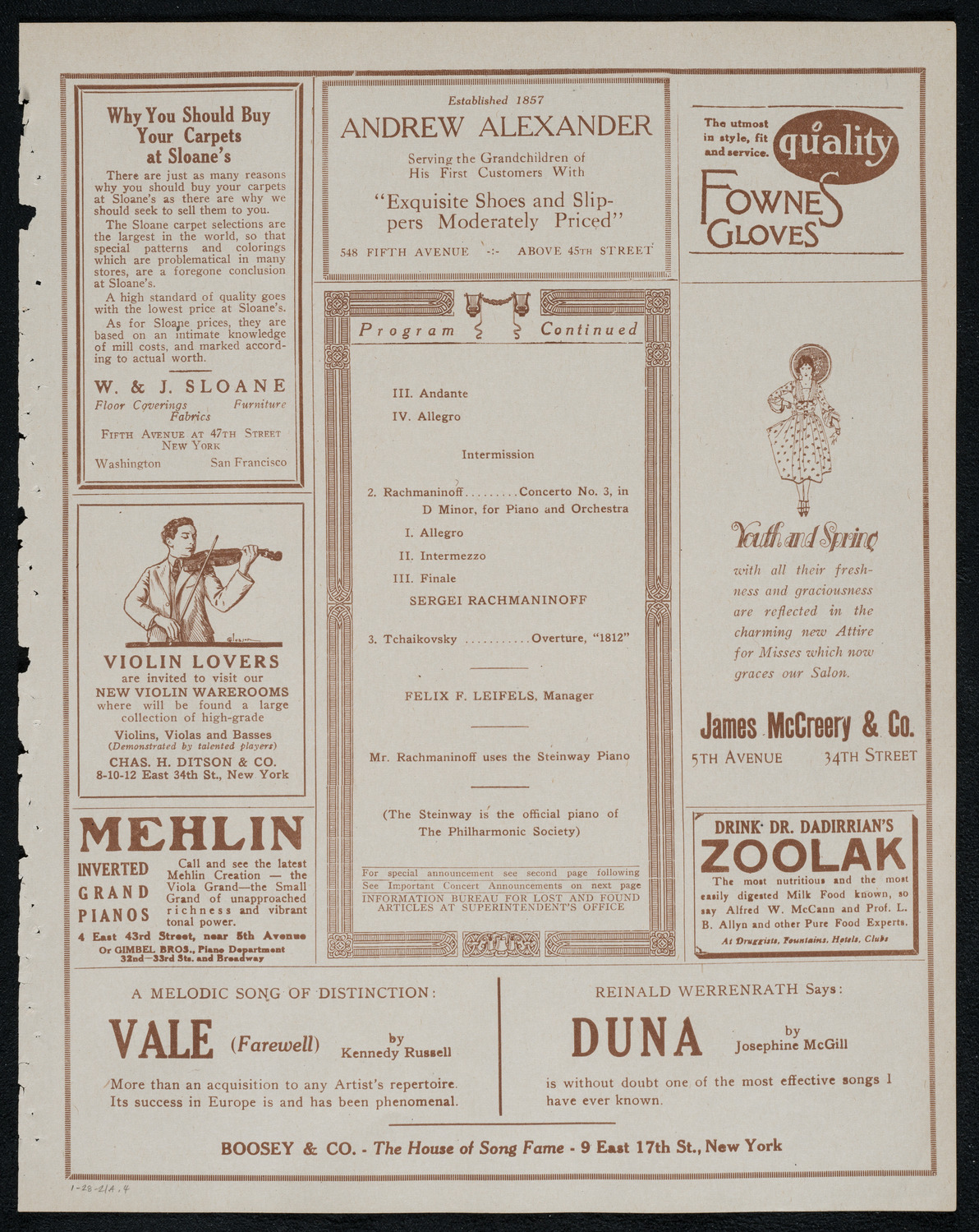 New York Philharmonic, January 28, 1921, program page 7