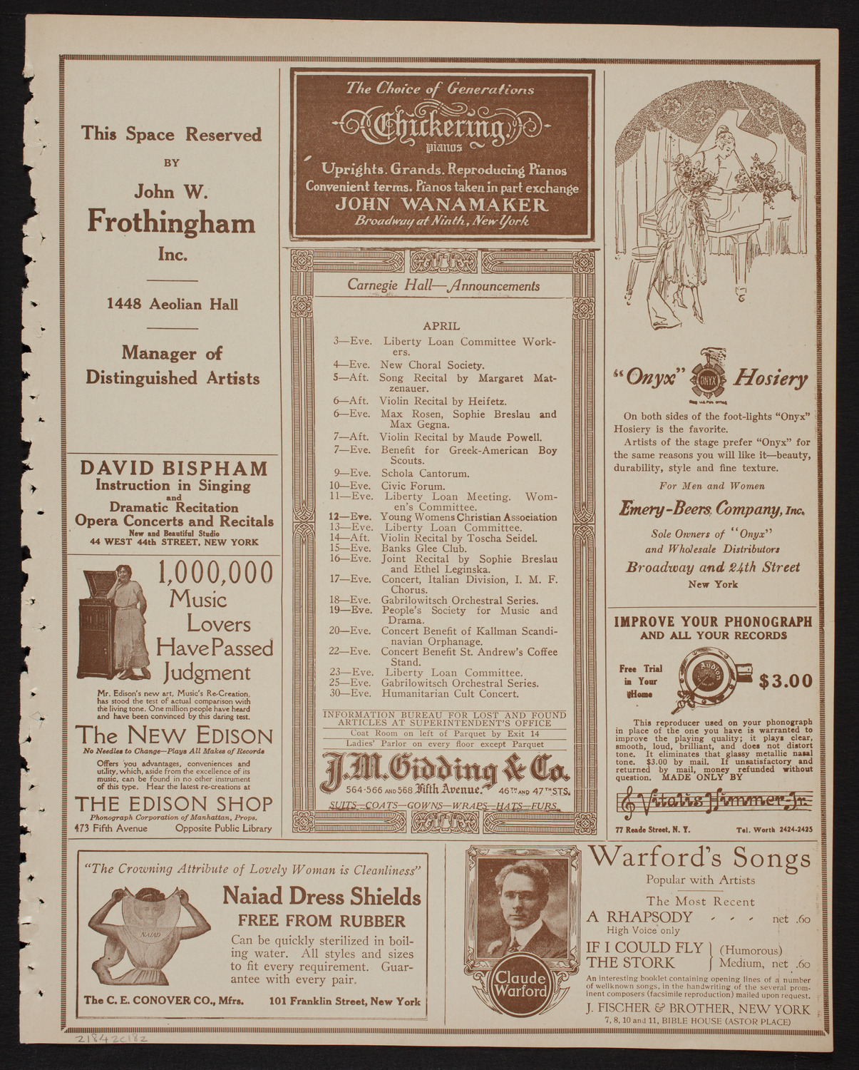 Meeting: The Humanitarian Cult, April 2, 1918, program page 3