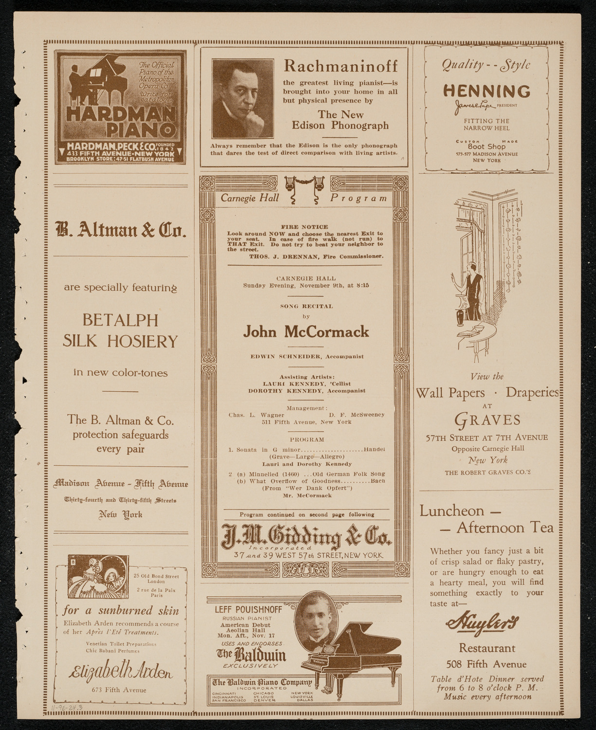 John McCormack, Tenor, November 9, 1924, program page 5