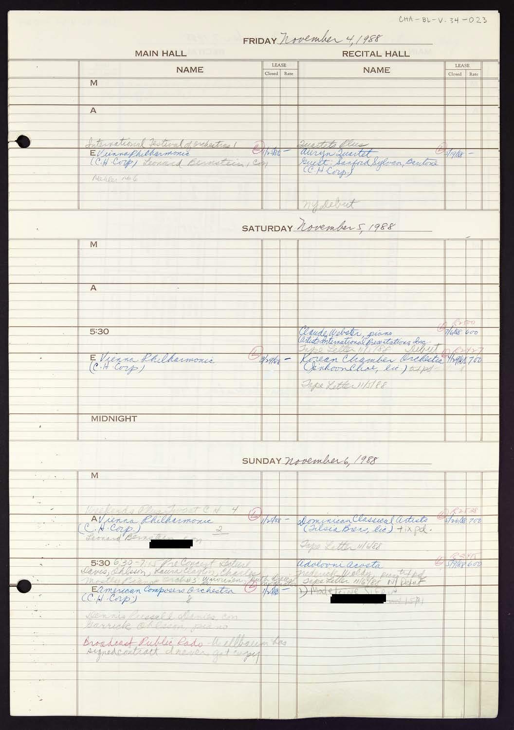 Carnegie Hall Booking Ledger, volume 34, page 23