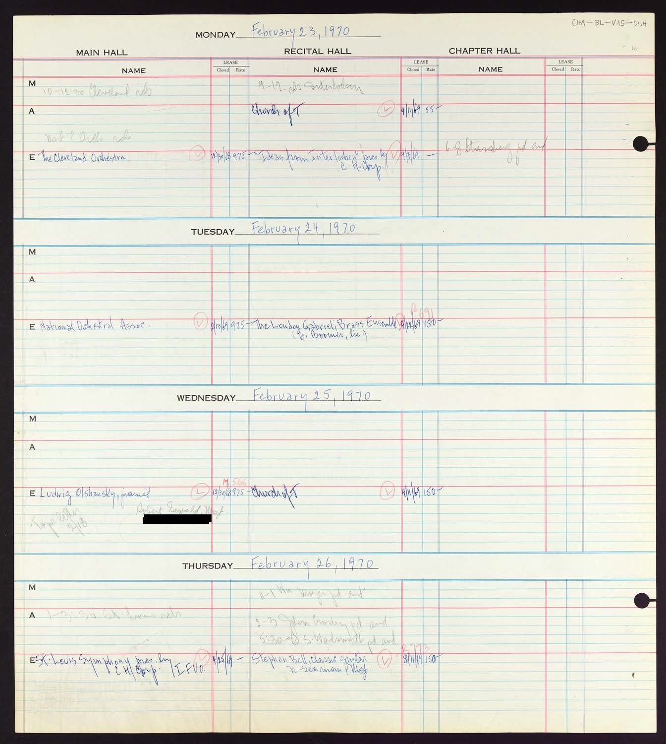 Carnegie Hall Booking Ledger, volume 15, page 54