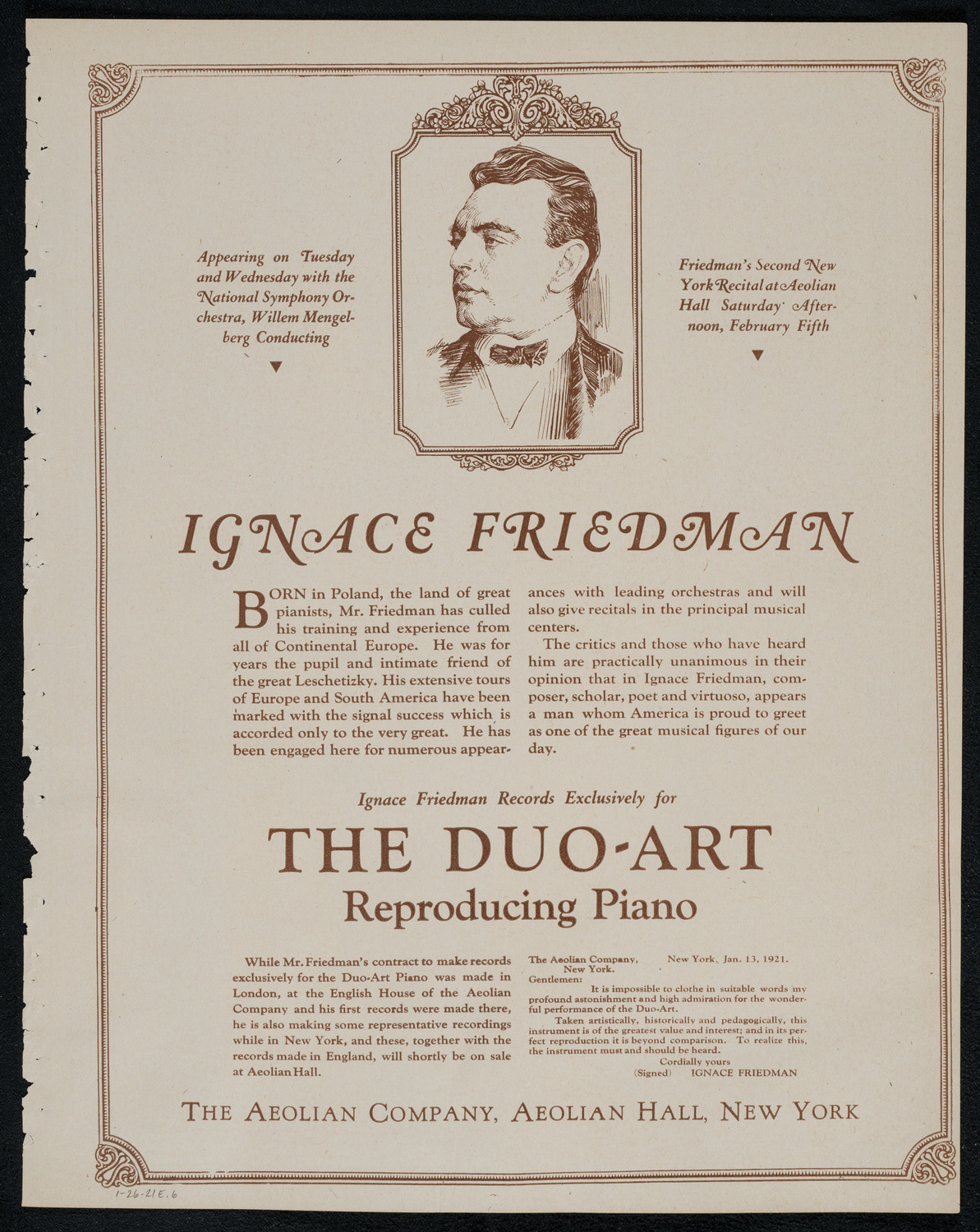 National Symphony Orchestra, January 26, 1921, program page 11