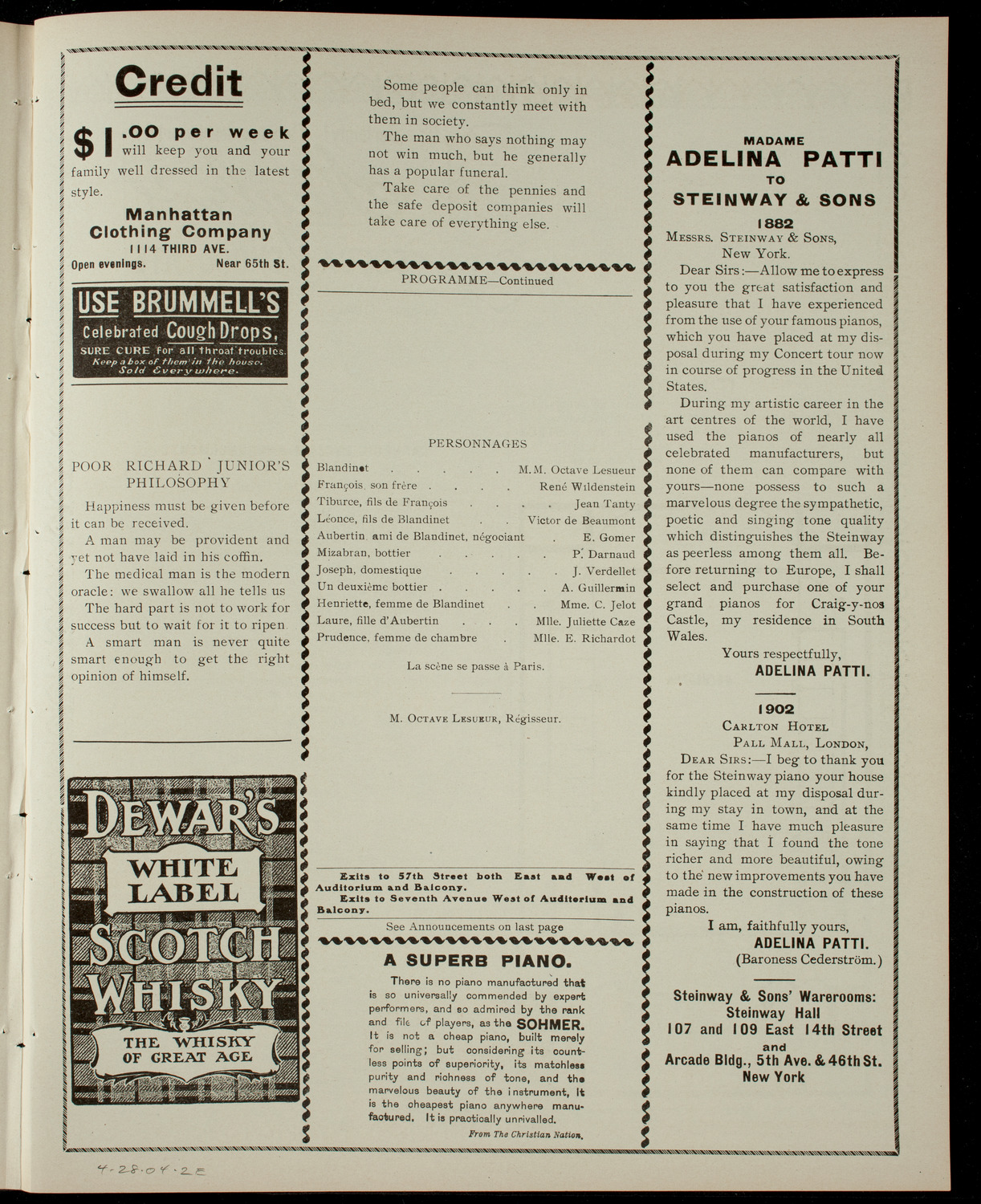 Program by L'Alliance Française, April 28, 1904, program page 3