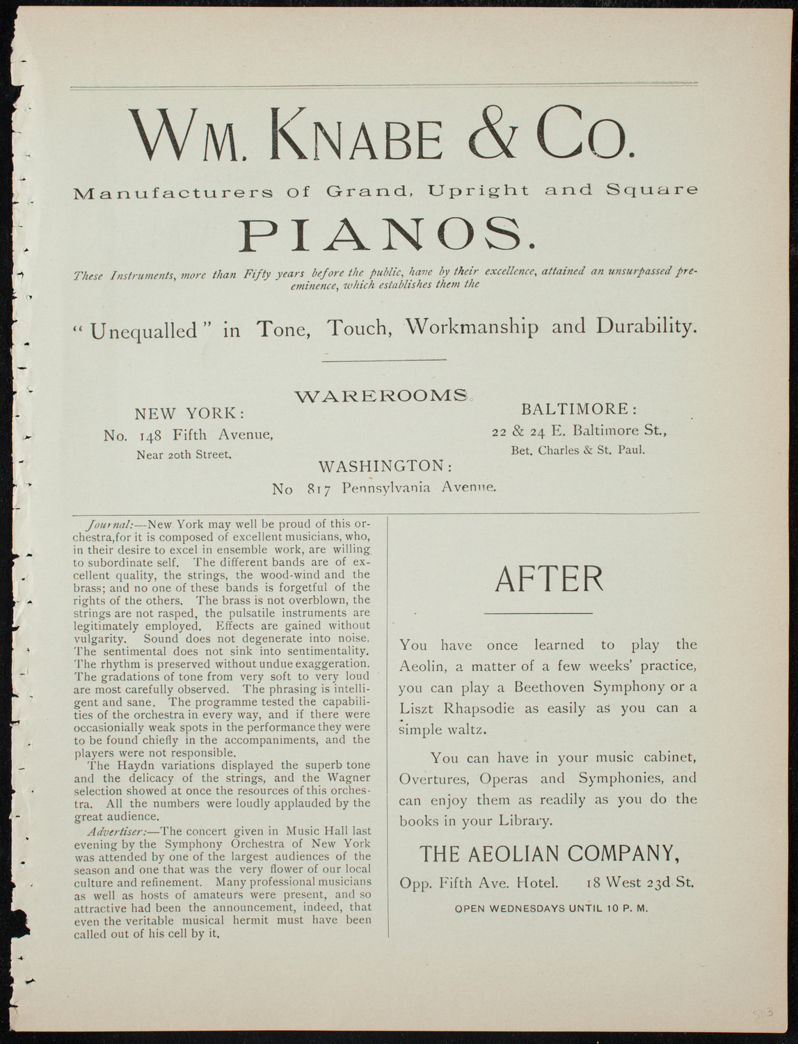 Damrosch Sunday Concert, January 3, 1892, program page 3