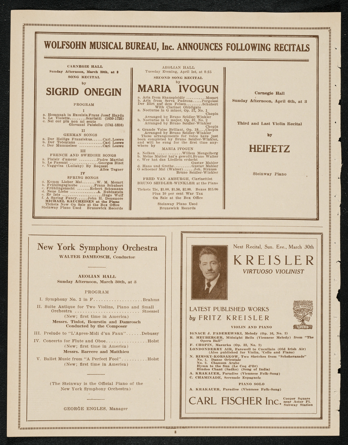 Moriz Rosenthal, Piano, March 29, 1924, program page 8