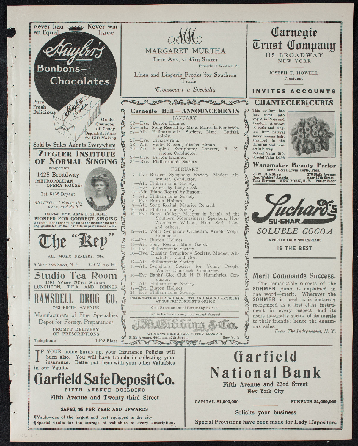 New York Philharmonic, January 22, 1911, program page 3