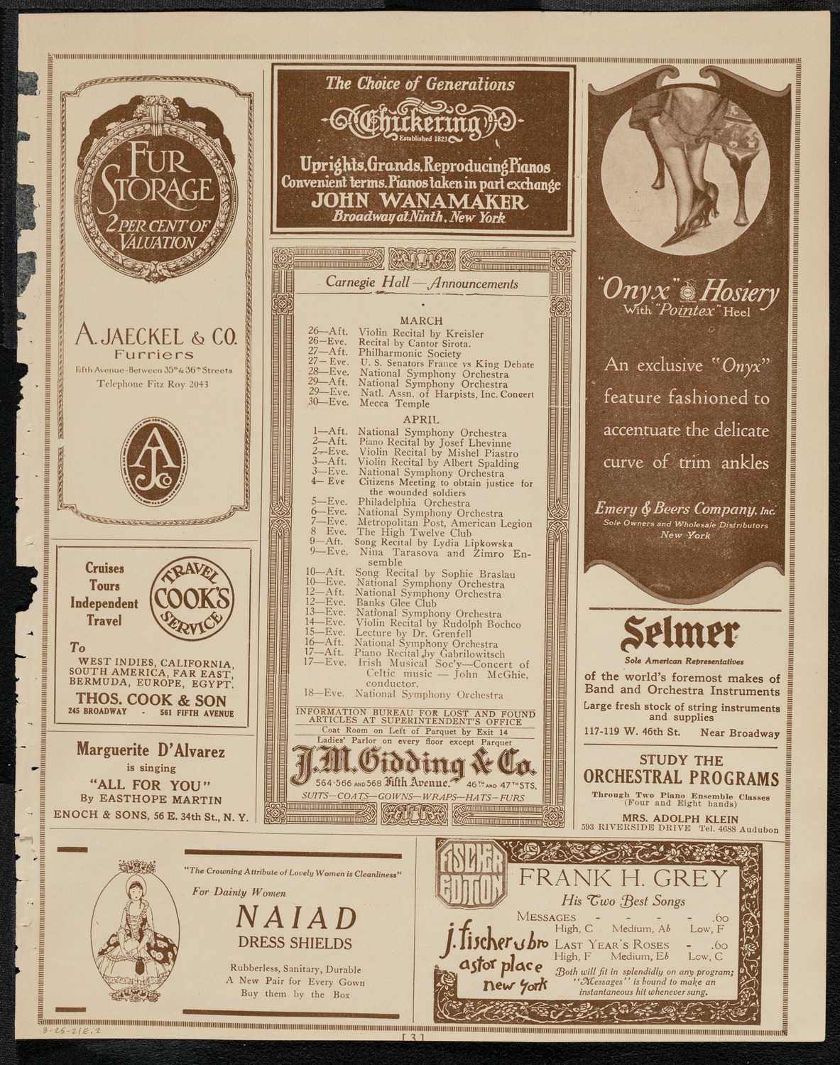 National Symphony Orchestra, March 25, 1921, program page 3