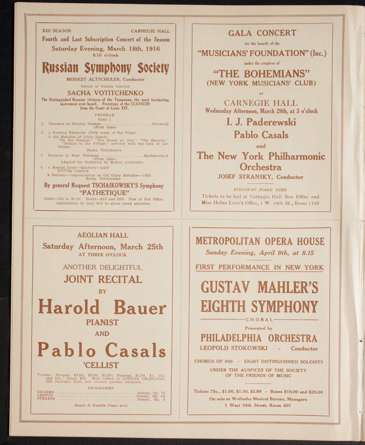 New York Symphony Orchestra, March 15, 1916, program page 10
