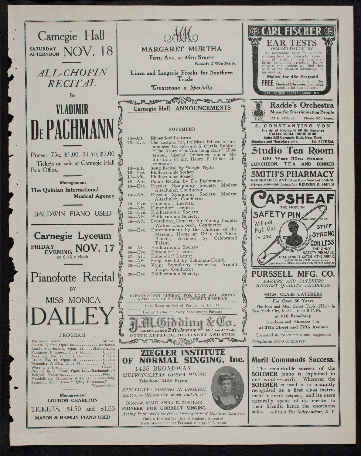 Elmendorf Lecture: The Riviera, November 12, 1911, program page 3