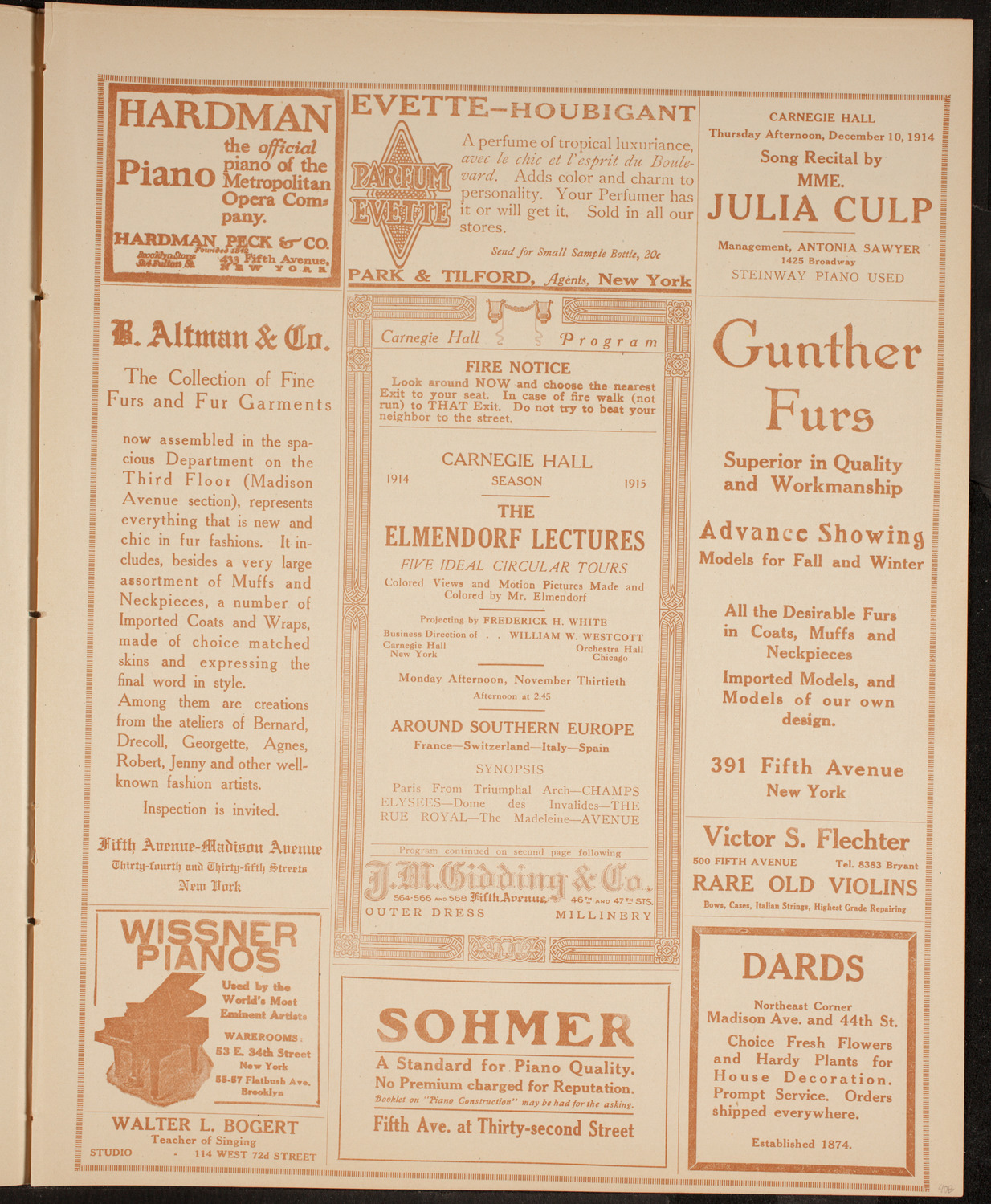 Elmendorf Lecture: Around Southern Europe, November 30, 1914, program page 5