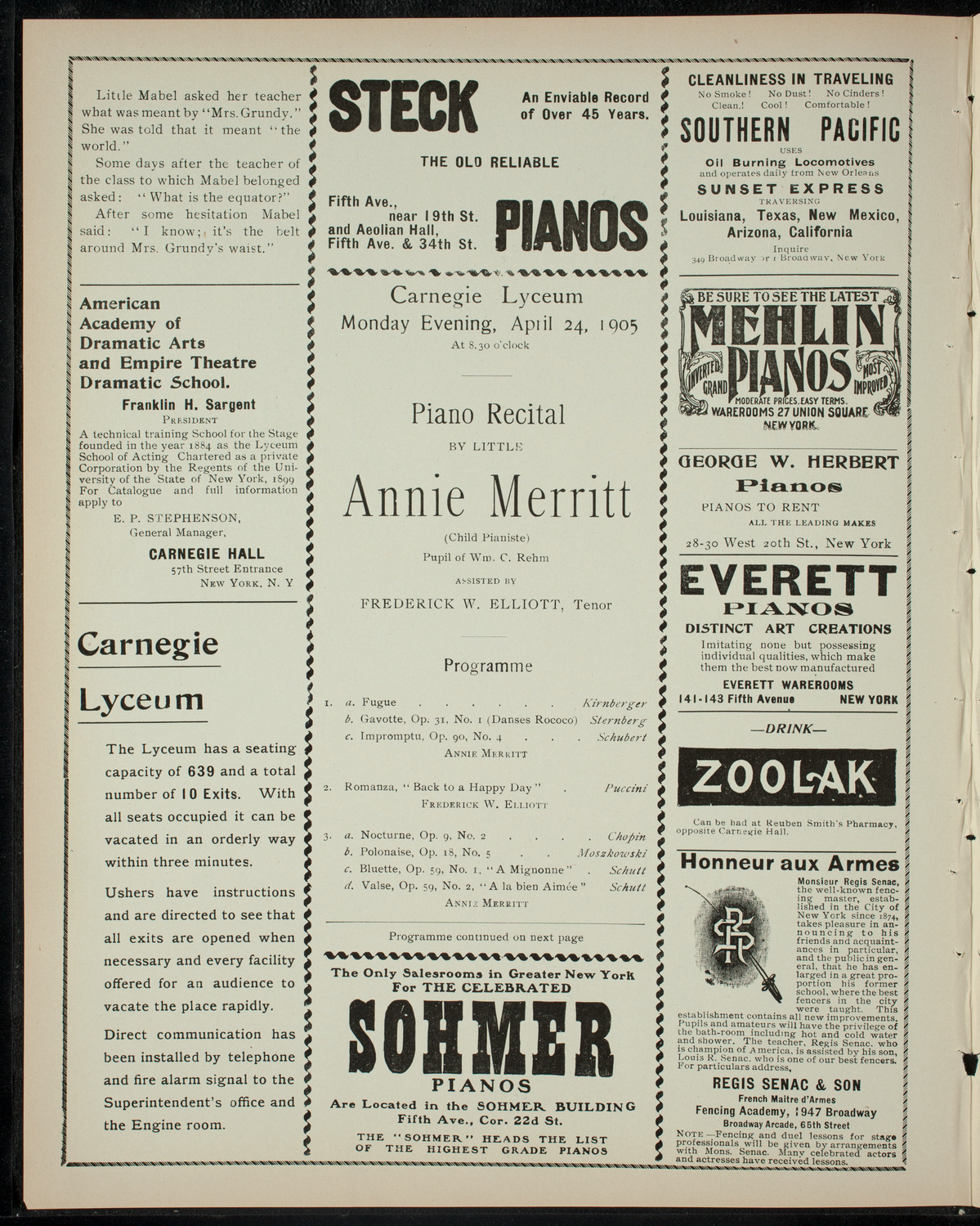 Annie Merritt, April 24, 1905, program page 2