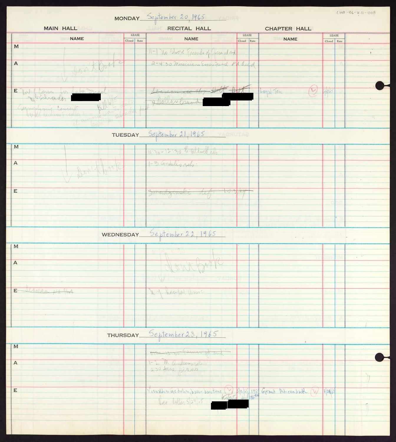 Carnegie Hall Booking Ledger, volume 11, page 8