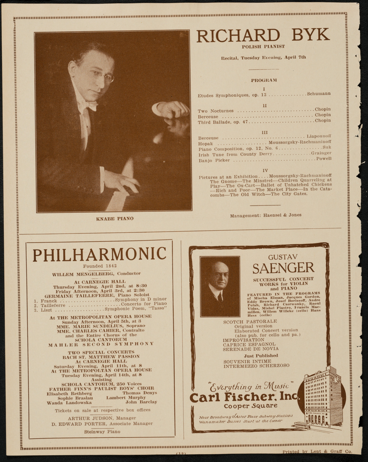 New York Symphony Orchestra, April 2, 1925, program page 12