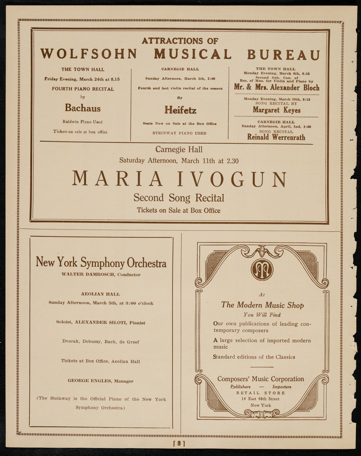 New York Symphony Orchestra, March 3, 1922, program page 8