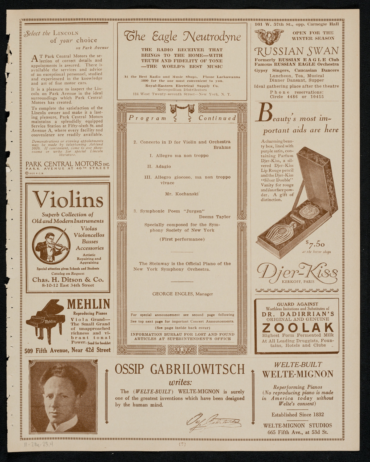 New York Symphony Orchestra, November 20, 1925, program page 7