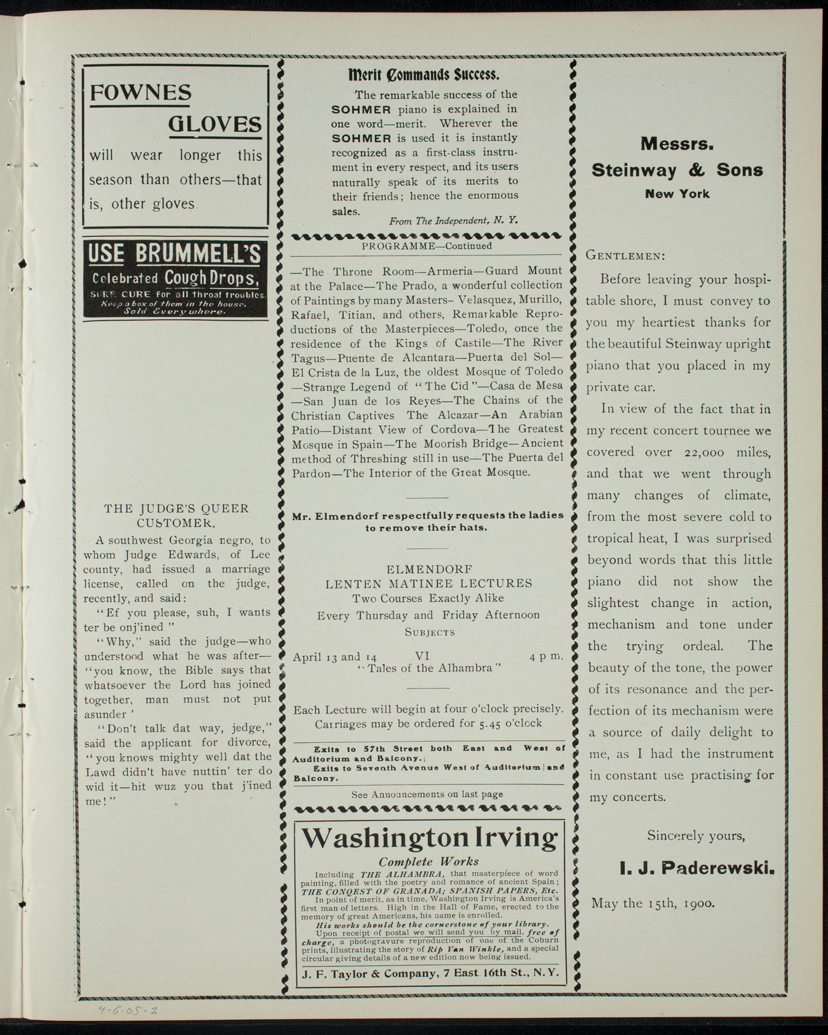 Elmendorf Lecture: Old and New Castile, April 6, 1905, program page 3