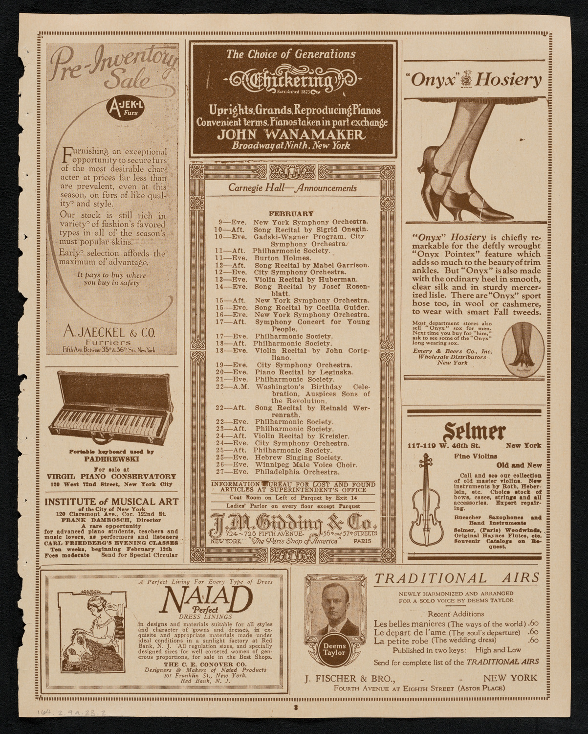 New York Philharmonic, February 9, 1923, program page 3