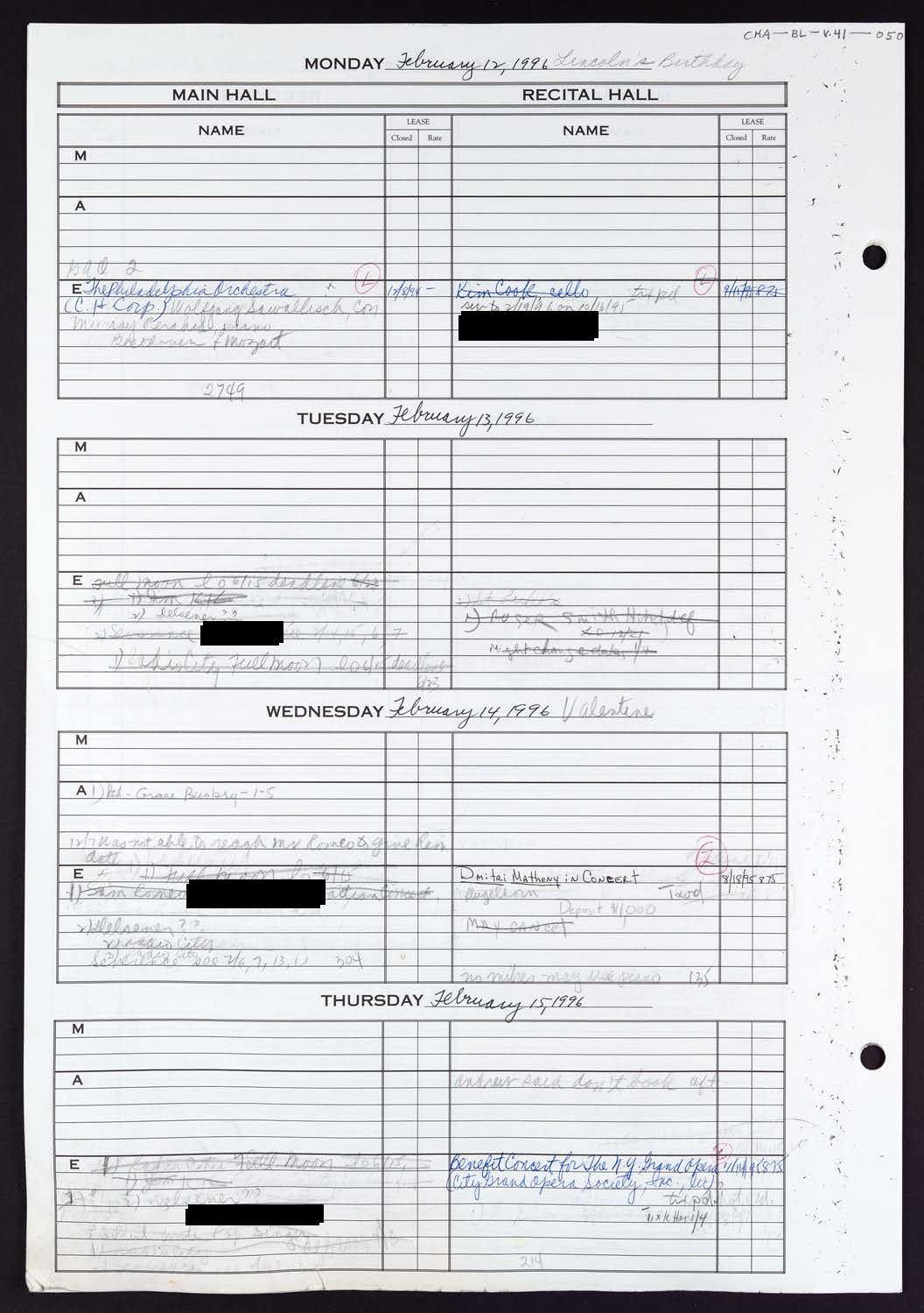 Carnegie Hall Booking Ledger, volume 41, page 50