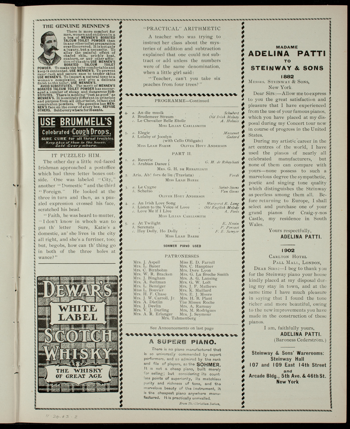 Leah Barbe with others, November 20, 1903, program page 3