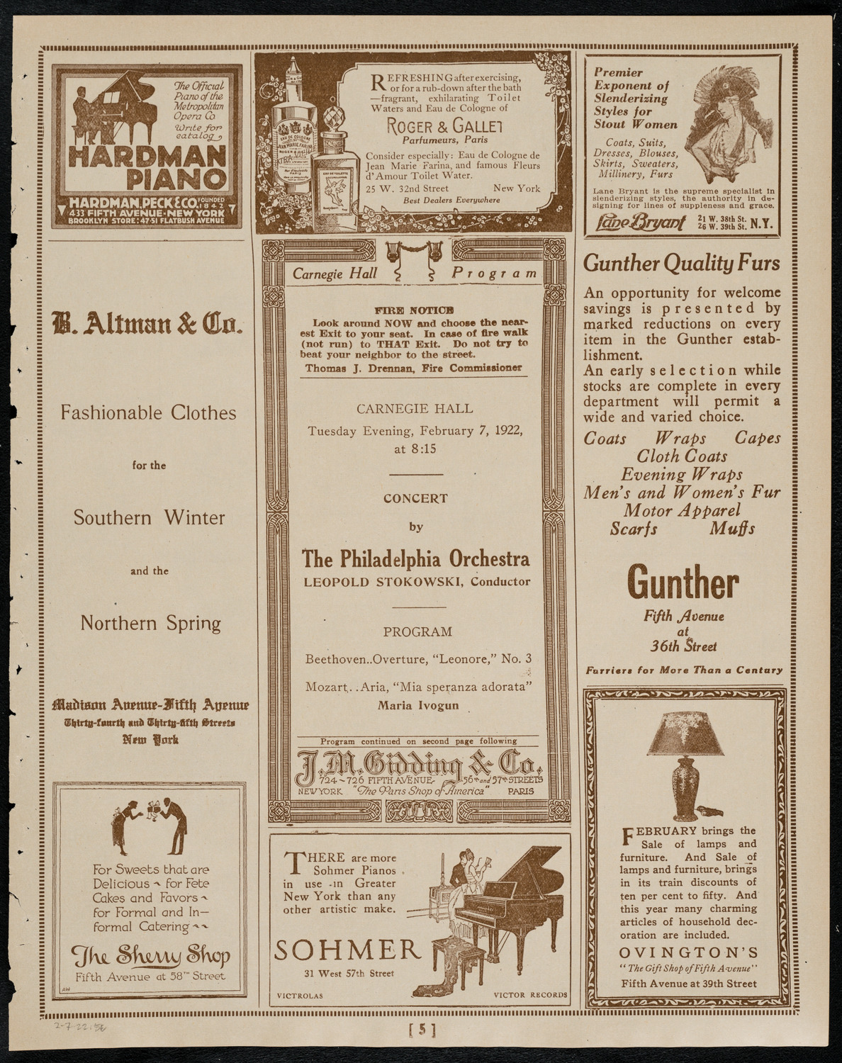 Philadelphia Orchestra, February 7, 1922, program page 5