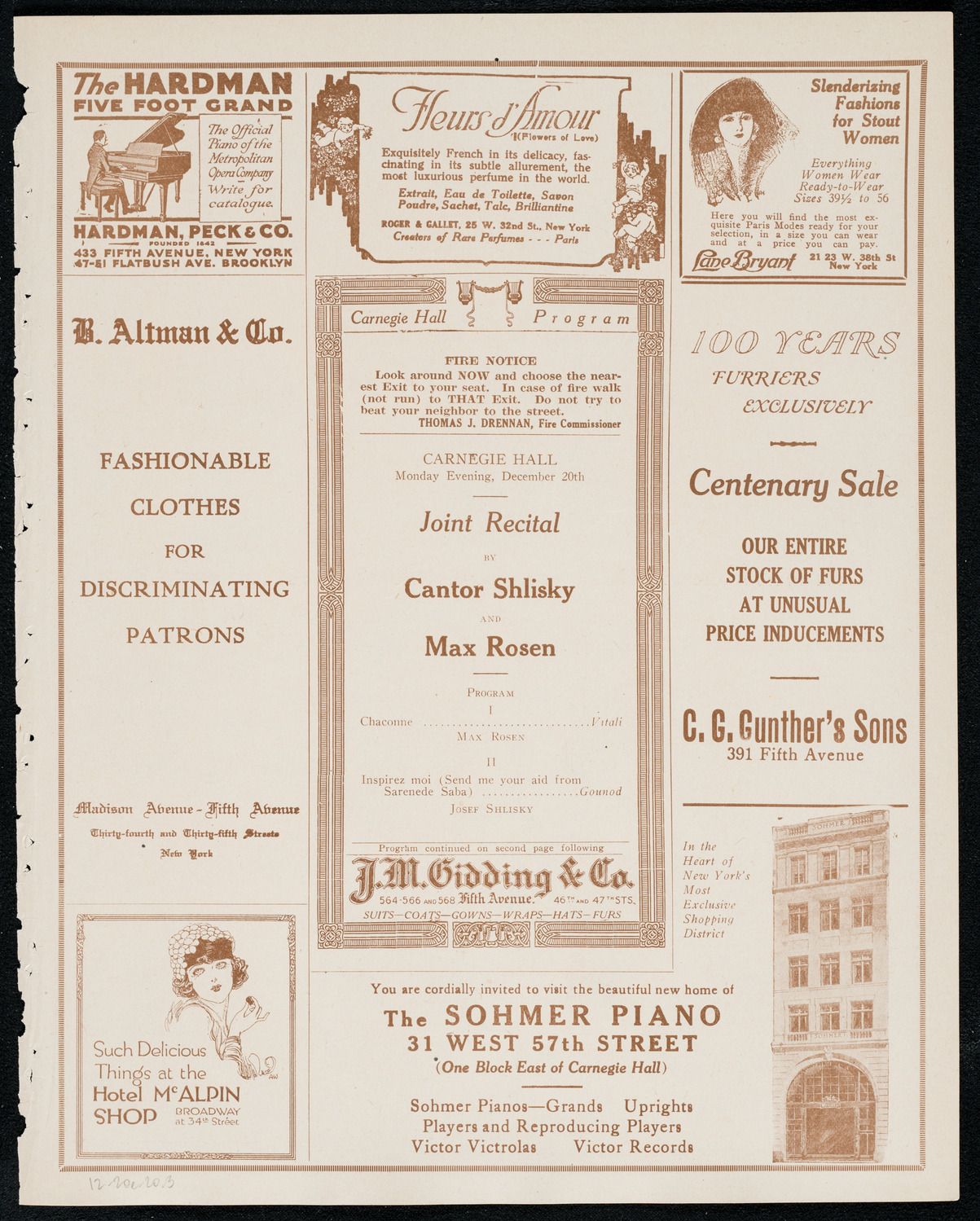 Josef Shlisky, Tenor, and Max Rosen, Violin, December 20, 1920, program page 5