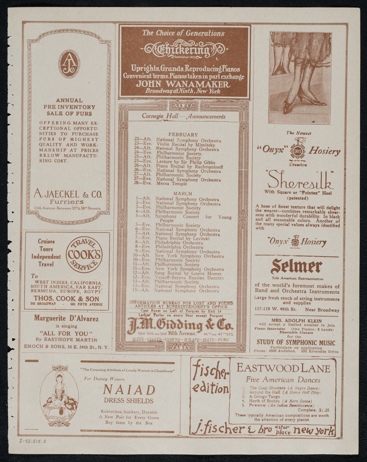 Carlo Sabatini, Violin, February 22, 1921, program page 3