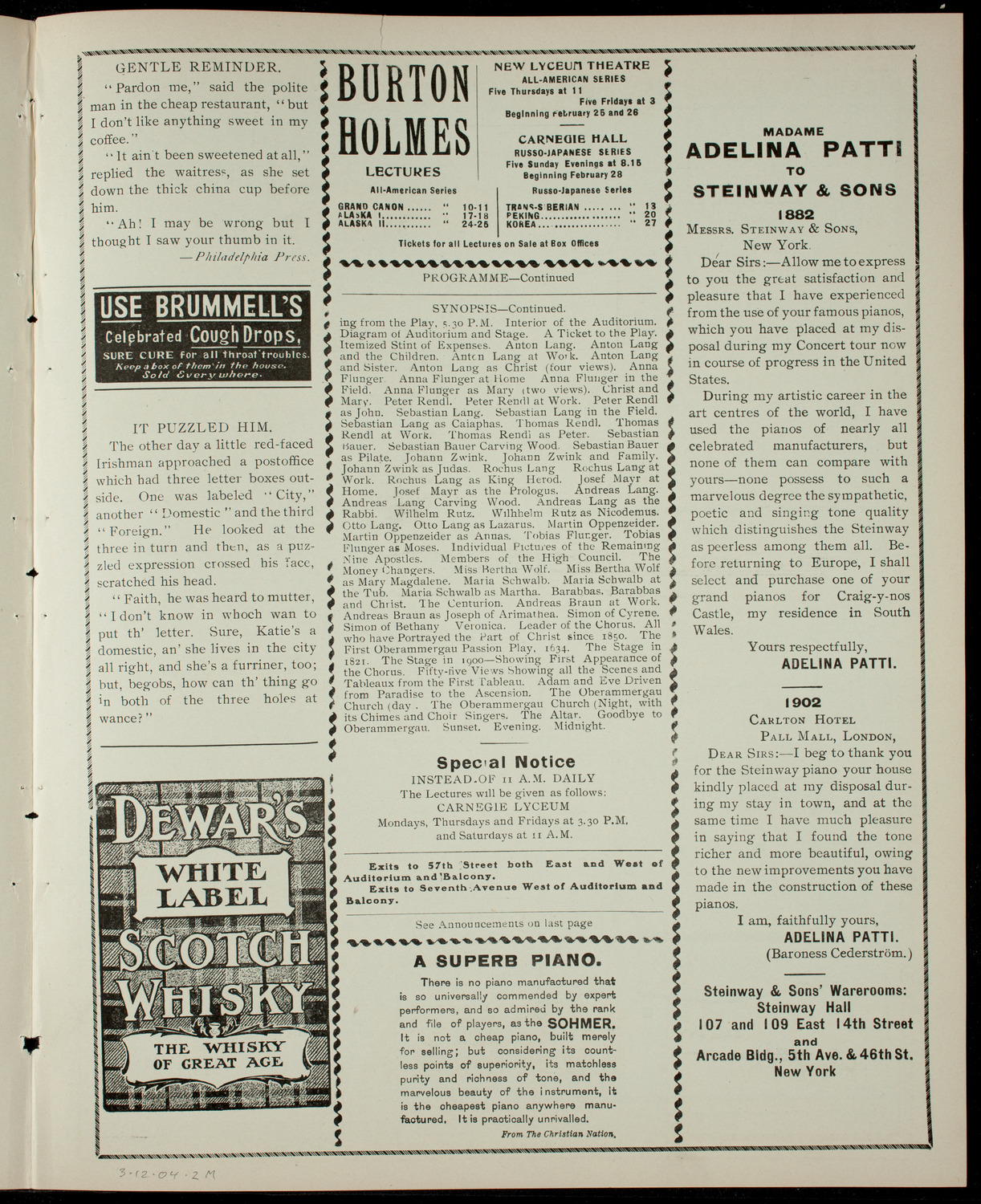 Lecture by Henry Ellsworth, March 12, 1904, program page 3